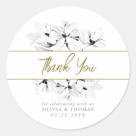 Elegant stijlvol Magnolias Gold Weddenschap Hartel Ronde Sticker (Voorkant)