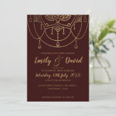 Elegant stijlvol maroon Gold Design Wedding Kaart (Staand voorkant)