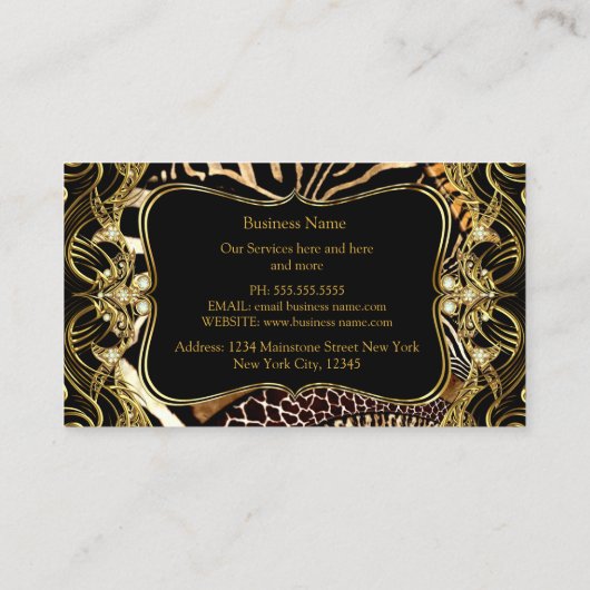 Elegant Stijlvol Matig Zwart Goud Wild Dier Visitekaartje (Achterkant)
