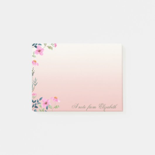 Elegant Stijlvol Meisje, Waterverf Roze Bloemen Post-it® Notes (Voorkant)