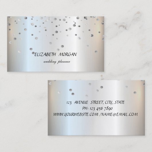 Elegant stijlvol minimalistisch, zilver Confetti Visitekaartje (Voorkant / Achterkant)
