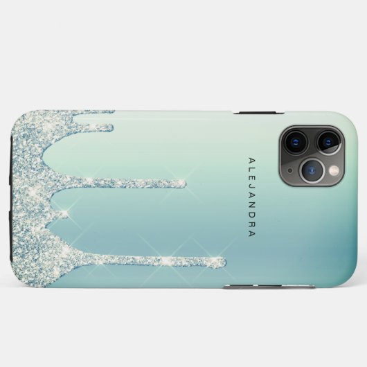 Elegant stijlvol mint groene glitter druipt Case-Mate iPhone case (Achterkant (horizontaal))