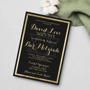 Elegant Stijlvol Modern Black Gold Bar Mitzvah Kaart