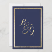 Elegant stijlvol modern blauw faux goud Bruiloft Kaart (Achterkant)