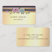 Elegant stijlvol, modern Faux Gold Striped, Flower Visitekaartje (Voorkant / Achterkant)