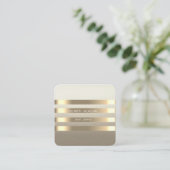 Elegant stijlvol, modern Faux Gold Striped Vierkante Visitekaartje (Staand voorkant)