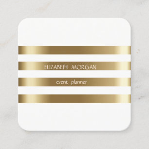 Elegant stijlvol, modern Faux Gold Striped, White Vierkante Visitekaartje