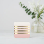Elegant stijlvol, modern Faux Gold Striped, zwart Vierkante Visitekaartje (Staand voorkant)