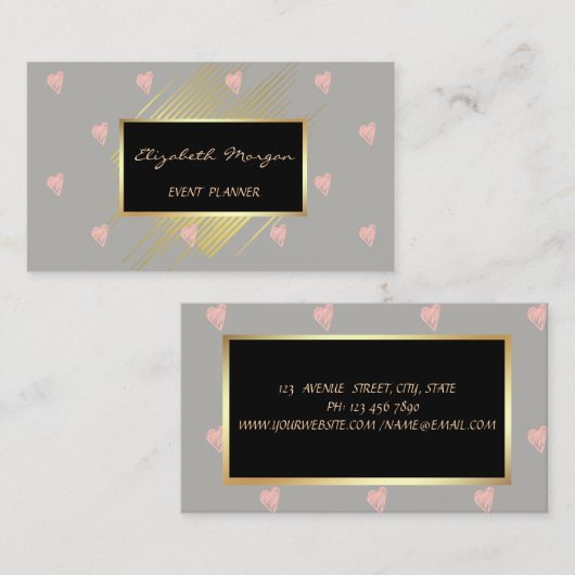 Elegant stijlvol modern, Faux Gold, Stripes, hart Visitekaartje (Voorkant / Achterkant)