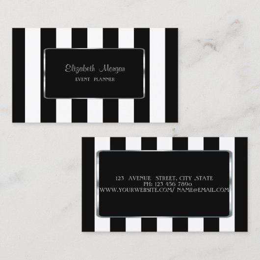 Elegant stijlvol, modern, gestreept, zwart Lijst Visitekaartje (Voorkant / Achterkant)