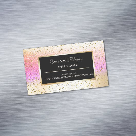 Elegant Stijlvol Modern Gold Confetti, Bokeh Lijst Magnetisch Visitekaartje (Voorbeeld)