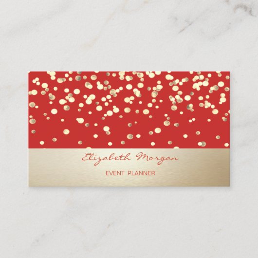 Elegant stijlvol, modern, Gold Confetti, rood Visitekaartje (Voorkant)