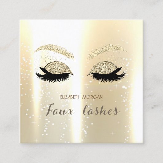 Elegant Stijlvol Modern, Gold Glitter Faux Lashes Vierkante Visitekaartje (Voorkant)