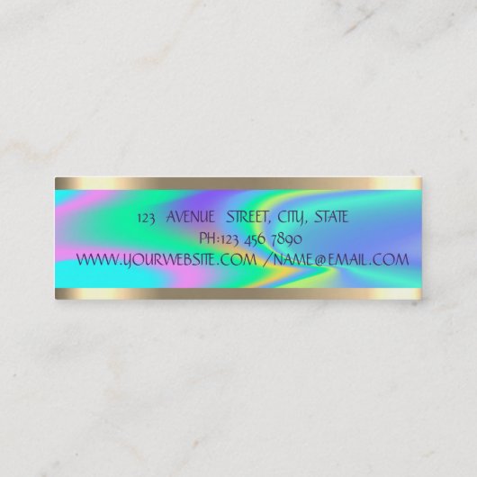 Elegant stijlvol, modern Gold Striped holographic Mini Visitekaartje (Achterkant)