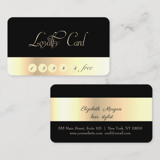 Elegant stijlvol, modern, Gold, zwart, gelaatzucht Klantenkaartje (Voorkant / Achterkant)
