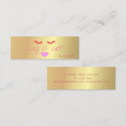 Elegant stijlvol, modern goud, lips, as, Makeup Mini Visitekaartje (Voorkant / Achterkant)