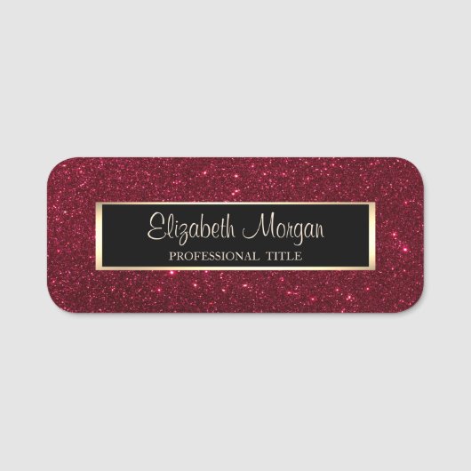 Elegant Stijlvol Modern, Lijst, Rode Glitters Naamplaatje (Voorkant)