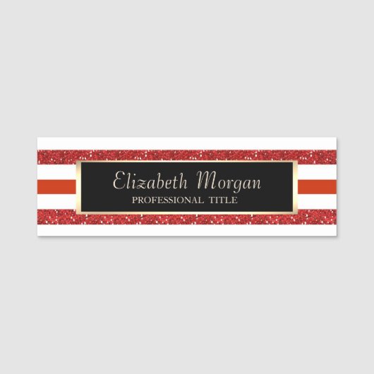 Elegant stijlvol, modern, Lijst, rode strepen Naamplaatje (Voorkant)