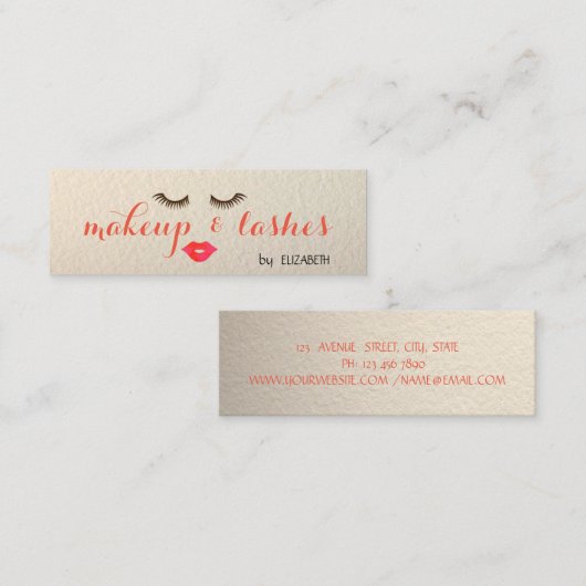 Elegant Stijlvol Modern, Lips, Lashes, Makeup Mini Visitekaartje (Voorkant / Achterkant)