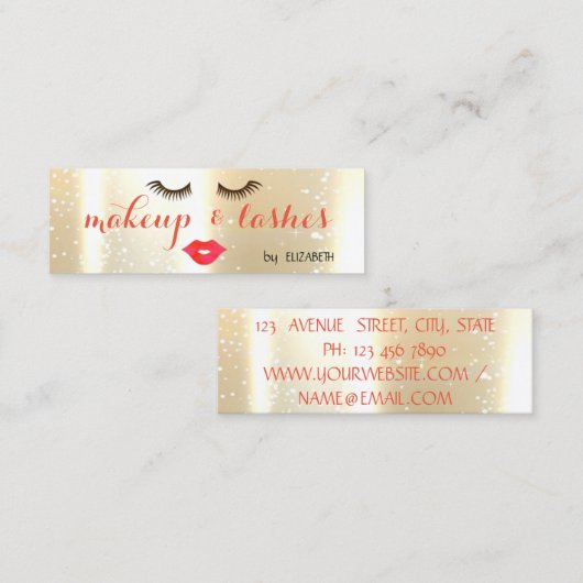 Elegant Stijlvol Modern Shinny, Lips, Lashes, Make Mini Visitekaartje (Voorkant / Achterkant)