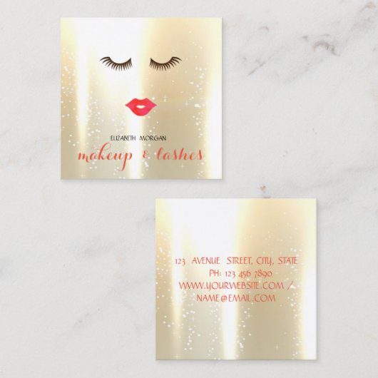 Elegant Stijlvol Modern Shinny, Lips, Lashes, Make Vierkante Visitekaartje (Voorkant / Achterkant)