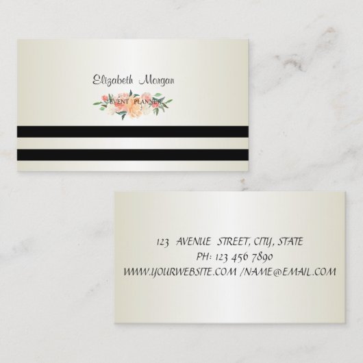 Elegant Stijlvol Modern, Striped, Flowers Visitekaartje (Voorkant / Achterkant)