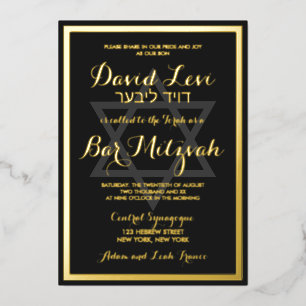 Elegant stijlvol, modern zwart Bar Mitzvah Real Go Folie Uitnodiging