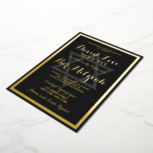 Elegant stijlvol, modern zwart Bar Mitzvah Real Go Folie Uitnodiging (Gedraaid)