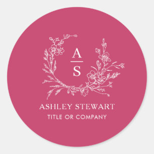 Elegant Stijlvol Monogram Logo Modern Hot Pink Ronde Sticker