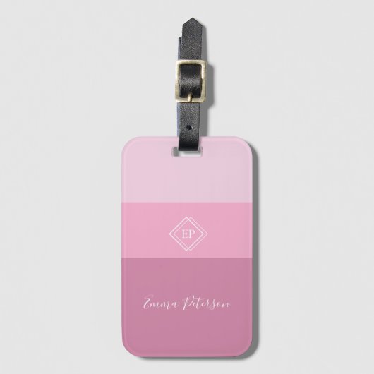 Elegant Stijlvol Monogram Script Naam Roze Bagagelabel (Voorkant (verticaal))