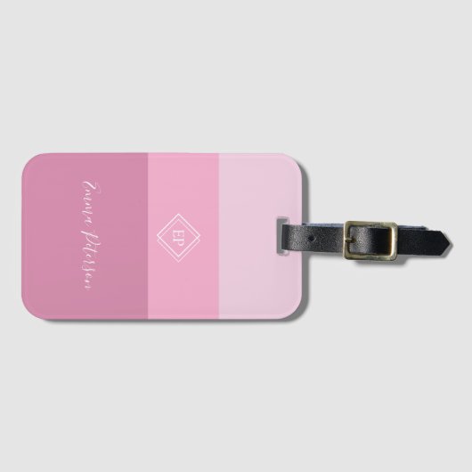 Elegant Stijlvol Monogram Script Naam Roze Bagagelabel (Voorkant (horizontaal))