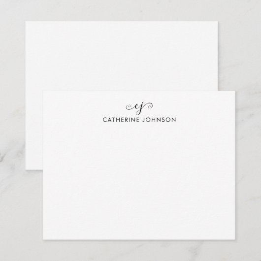 Elegant Stijlvol Monogram Script Zwart Gepersonali Notitiekaartje (Voorkant / Achterkant)