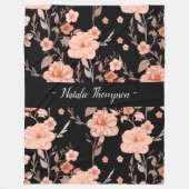 Elegant stijlvol monogrom l Zwart patroon bloemenm Fleece Deken (Voorkant)