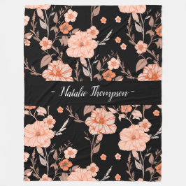 Elegant stijlvol monogrom l Zwart patroon bloemenm Fleece Deken