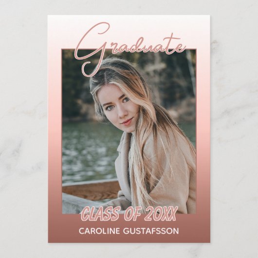 Elegant Stijlvol Ombre Coral Blush Pink Afstuderen Aankondiging (Voorkant)