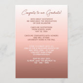 Elegant Stijlvol Ombre Coral Blush Pink Afstuderen Aankondiging (Achterkant)