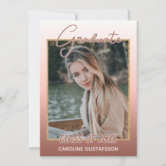 Elegant Stijlvol Ombre Coral Blush Pink Afstuderen Aankondiging (Voorkant)