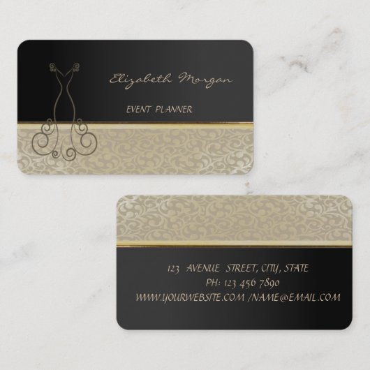 Elegant stijlvol ontwerp, Damask, Black, Dress Visitekaartje (Voorkant / Achterkant)
