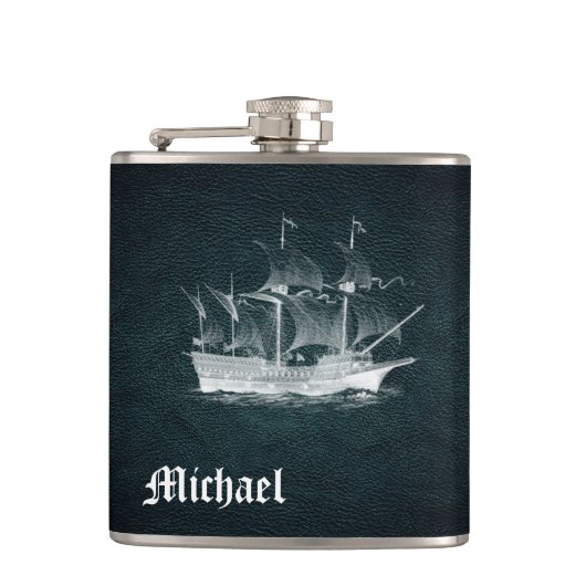Elegant stijlvol oud scheepsleer gepersonaliseerd heupfles (Voorkant)
