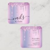 Elegant stijlvol paars glitter druipt nagels vierkante visitekaartje (Voorkant / Achterkant)