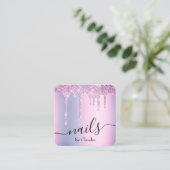 Elegant stijlvol paars glitter druipt nagels vierkante visitekaartje (Staand voorkant)