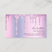 Elegant stijlvol paars glitter druipt nagels visitekaartje (Achterkant)