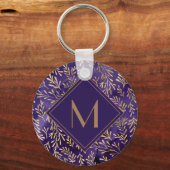 Elegant stijlvol Paars gouden bladmonogram Sleutelhanger (Voorkant)