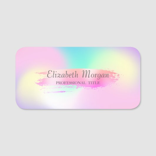 Elegant Stijlvol, penseelstreek, Ombre Holographic Naamplaatje (Voorkant)