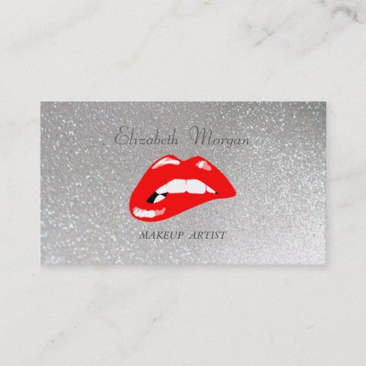 Elegant Stijlvol Proesional Silver Glitter-Lips Visitekaartje (Voorkant)