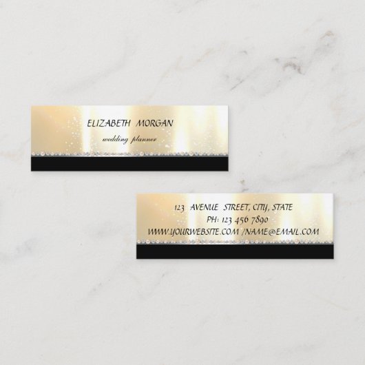 Elegant stijlvol, professioneel, zwart, glimmend mini visitekaartje (Voorkant / Achterkant)