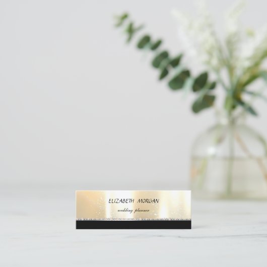 Elegant stijlvol, professioneel, zwart, glimmend mini visitekaartje (Staand voorkant)