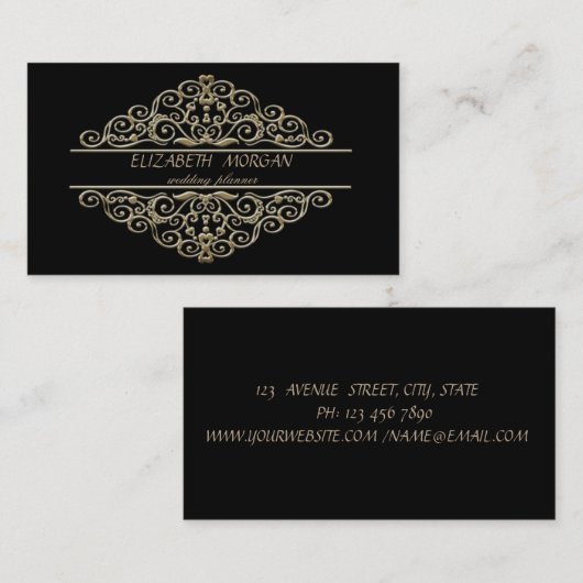 Elegant stijlvol, professioneel, zwart, Lijst Visitekaartje (Voorkant / Achterkant)