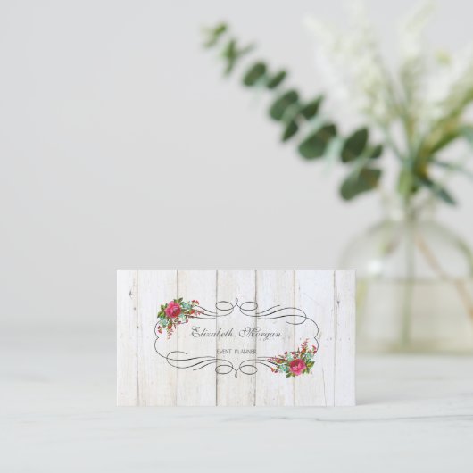 Elegant stijlvol roestwerk, bloemen, houtextuur visitekaartje (Staand voorkant)