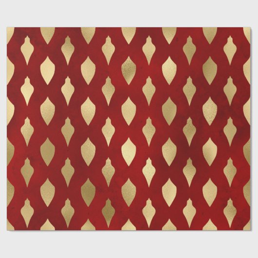 Elegant stijlvol rood en gouden kerstpatronen cadeaupapier (Vlak)